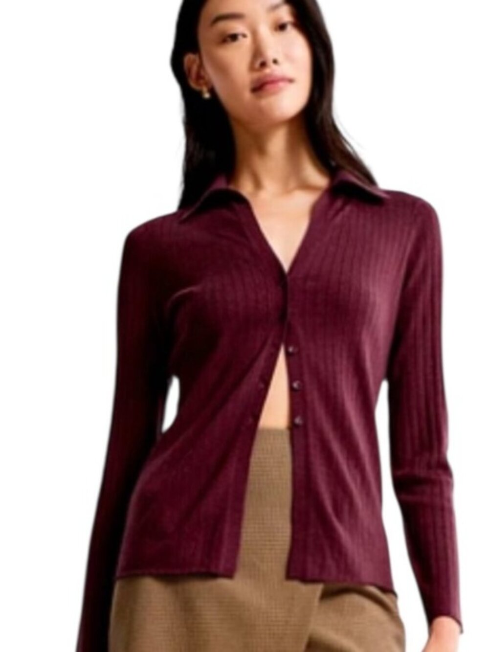 Abercrombie & Fitch 100% Merino Wool Slim Collared Top